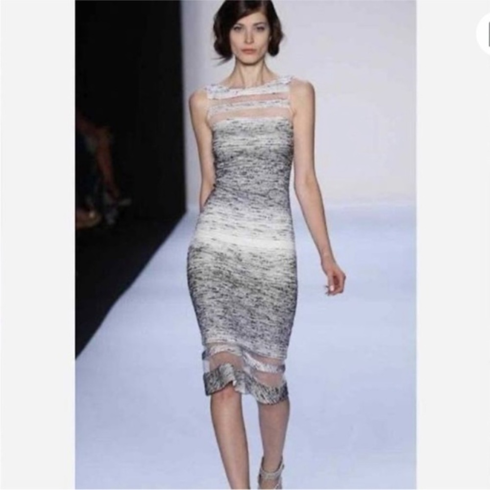 Badgley Mischka Silver Sheath Cocktail Dress Runway Vintage